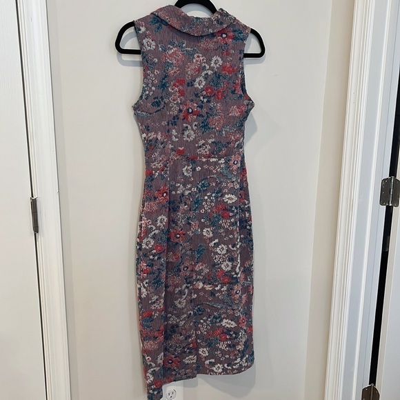 Anthropologie Maeve Floral Terry Cloth Sleeveless V-Neck Sheath Dress Size 2 - Picture 7 of 8
